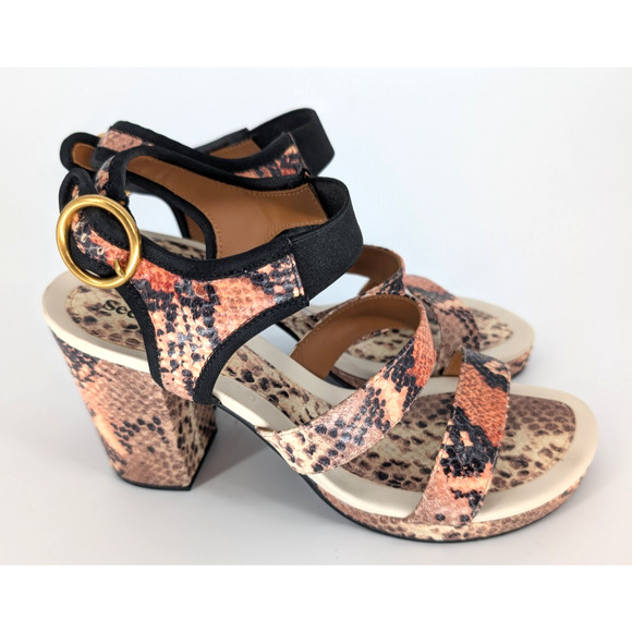 See by Chloé Snakeskin Effect Block Heel Platform Leather Sandal 39 Luxury Glam - Picture 2 of 13